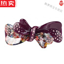 SNQP中年妇女发卡发夹女韩国头饰水钻顶夹优雅花朵后脑勺妈妈大号弹簧 酒红