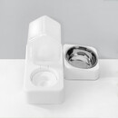 神经猫猫碗陶瓷双碗食盆猫咪喝水碗狗碗保护颈椎自动饮水宠物用品防打翻 【月光白】不锈钢双碗 防打翻 ，不湿嘴【猫狗通用】