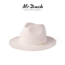 Mr DUCK摩登秀场款 高档手工编织白色巴拿马帽男女同款礼帽 大帽檐遮阳帽 象牙白/本云白织带-MS46387 M（适合55-57cm头围）可调节