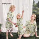 babylove亲子装家居套装夏季薄款竹棉山茶母女母子短袖短裤居家两件套睡衣