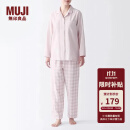 无印良品（MUJI） 女式 无侧缝双层纱织睡衣女士家居服春秋纯棉条纹格纹长袖 浅粉红色格纹 M(上装160/84A下装160/66A)