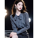 MODX香港女装衬衫显瘦女装2024新款法式上衣秋装小衫剪标衬衣长袖简约 蓝色衬衫【专柜洋气质/尾货出口/ M
