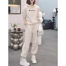 冠军闪电美国重磅慢跑运动套装女春秋新款时尚洋气慵懒卫衣卫裤休闲两件套 杏色套装(秋冬) 加绒 M