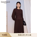 音儿（YINER）Goodland美地女装2023秋季优雅假两件拼接压褶雪纺针织连衣裙 咖啡色 38