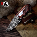 三本盛日本进口大马士革钢水果刀羽毛纹小刀高硬度刀具锋利刀子收藏送礼 大马士革钢羽毛纹：飛鹰·小刀