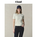 ELAND衣恋针织T恤女甜美绞花小圆领修身显瘦短袖上衣2025夏季新款 象牙白/白色(39)Ivory M /165