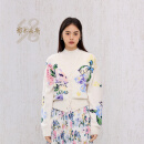鄂尔多斯1980花漾系列 V领羊绒提花女针织开衫抗静电10507 乳白 S 155/80A