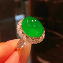 DR GRAFFCARNY冰种正阳绿蛋面翡翠戒指18k金镶嵌缅甸天然A货绿满绿戒面满绿活口