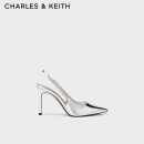 CHARLES&KEITH质感链条尖头高跟鞋凉鞋子鞋520情人节礼物送女友CK1-60280377 Silver银色 37