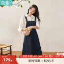 茵曼（INMAN）2023年秋季女装新款田园肩带中长背带牛仔连衣裙【18236363】 牛仔蓝 M