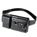 袋鼠腰包男真皮牛皮多功能胸包2024新款时尚潮牌手机包运动单肩斜 黑色大号(升级版带耳机孔)