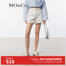 MO&Co.2024夏新品凉感低腰白色直筒休闲棉质牛仔短裤MBD2SOTT53 牛仔白色 26/S