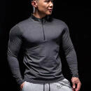 逅枫运动紧身衣男跑步篮球上衣健身房速干透气田径比赛高弹半拉链长袖 灰色无标拉链长袖 M