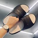 冠军涂鸦一字拖男款春夏潮牌防滑凉鞋男士踩屎感软底沙滩拖鞋 黑色[主图款] 42 41-42