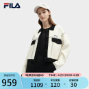 FILA 斐乐官方女士编织外套2024春新款时尚休闲宽松撞色翻领毛衣 玉兔白-IV 165/84A/M