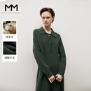 麦檬MM商场同款秋冬高级墨绿polo领羊毛针织连衣裙女5DA294841 墨绿 S