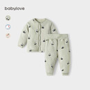 babylove婴儿保暖套装秋冬季纯棉男女宝宝上衣裤子夹棉加厚两件套棉服冬装