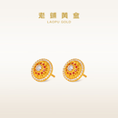 老铺黄金古法手工足金耳饰·玫瑰花窗（1号）宝石款耳钉 中号一对重约5.8g（含胶垫）