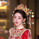 迟星新娘头饰新中式金红色奢华凤冠结婚礼服秀禾龙凤褂宫廷娘娘发饰凤