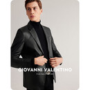卓凡尼·华伦天奴（GIOVANNI VALENTINO）商务男士真皮皮衣外套西装纯色绵羊皮西服 黑色 XL