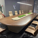 大型会议桌会议室长方形高端实木皮会议桌高档椭圆形办公台长条桌 5500x1800x750cm 会议桌