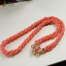 艳豪台湾莫莫圆珠项链天然珊瑚项链粉色多股编织项链粉嫩减龄珠宝首饰