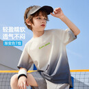 ASK JUNIOR童装男童2025夏轻薄快干渐变短袖插肩运动t恤男儿童 灰色 160