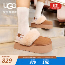 UGG秋季新款女士舒适时尚包头厚底LOGO松紧带茸茸休闲便鞋 1113474 CHE | 栗色 38