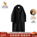 William fox&sons重磅澳毛精纺初剪100%绵羊毛过膝加长款气质双排扣双面羊毛呢大衣 黑色-100%绵羊毛 180/XL