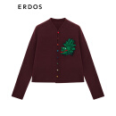 ERDOS【礼物系列】中式复古通勤休闲本命龙女开衫羊绒衫 勃艮第酒红 165/88A/L