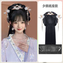 伊夏汉服假发全头套古风假发包一体式发夹懒人古装假发造型发髻头饰女 ' 夕颜底座款+发饰5件套