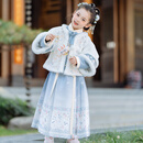 旗铂汉服女童冬季2025新款儿童拜年服国风厚款新中式唐装 月白星兮120