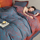 水星系列秋冬加厚高级感复古植物花卉A类全棉双层提花床上四件母婴级床单 森林丛蓝-A类母婴级 1.8m床床单款四件套适合200x230c