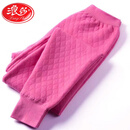浪莎（LangSha）女士纯棉加厚保暖裤三层夹棉卫生裤中老年人宽松打底棉毛裤高腰 一条女士桃红 5XL