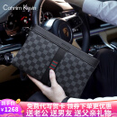 Cohnim kevin男士手包真牛皮商务休闲手拿拉链男包手抓信封钱包送男友生日礼物 ck211格子纹【就近仓发货】