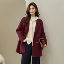 纤莉秀【春冬氛围感全羊毛双面呢大衣】大码女装胖mm冬装新款外套5246 安可拉红 2XL