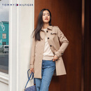 Tommy Hilfiger【防泼水】秋冬女装气质收腰翻领中长款风衣款棉服夹克外套 卡其色AEG S 34