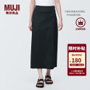 无印良品（MUJI）女式 麻混 弹力 直筒裙 长半身裙女春款裙子半裙 中长裙 女装 黑色 XL (165/74A)