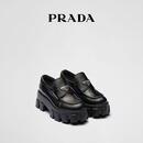 PRADA/普拉达【礼物】女士Monolith 亮面牛皮革乐福鞋鞋子 黑色-新款 38