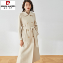 皮尔卡丹（pierre cardin）藏青色双面羊绒大衣女长款2024新加厚双排扣正肩羊毛毛呢外套 米白 S