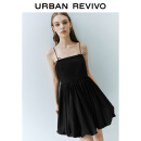 UR2024夏季新款女装时尚法式高级感系带压褶连衣裙UWU740078 正黑 S