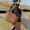 BAGTREE李思思同款包包树晚枫包轻奢植鞣皮大容量托特包通勤单肩电脑女包 烤棕色-中号 可装14寸电脑 高级小众