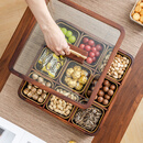 木雅轩胡桃木实木果盘零食盘客厅大号水果盘家用干果收纳盒木质糖果盘 九宫格干果盒（含玻璃碗）