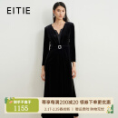 爱特爱（EITIE）高级感丝绒礼服连衣裙长款深V显瘦秋新款 6777410 黑色20 S 38/160/66A