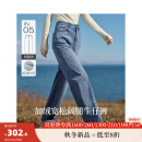 茵曼（INMAN）直筒加绒牛仔裤2023秋冬女装新款中高腰弹力阔腿长裤子 牛仔蓝 27
