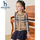 哈吉斯（HAZZYS）品牌童装女童线衣秋季新款舒适绵软时尚百搭翻领甜美可爱开身线衣 燕麦卡其 145