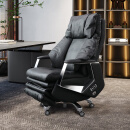 FDJM.风度简美智能老板椅可躺电脑办公椅头层牛皮人体工学椅午休椅居家休闲椅子 黑色（电动按摩款） 铝合金