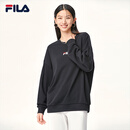 FILA 斐乐女装卫衣男女同款套头卫衣秋冬情侣款休闲加绒保暖长袖上衣 正黑色-BK 165/88A/S