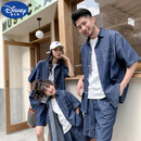 迪士尼（Disney）炸街亲子装一家三口牛仔衬衫套装母子夏季薄款短袖洋气母女两件套 白T+蓝色套装 190 成人3XL【重 181-200斤】