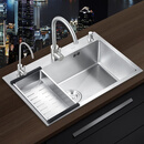 浴湾不锈钢洗碗双槽改单槽单槽厨房洗菜盆304手工洗碗池纳米大单槽 C：冷热抽拉龙头套餐 三孔加厚（72*38cm）